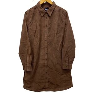 Lands End Corduroy Button Down Shirt Dress Brown Long Sleeve Women's Size M